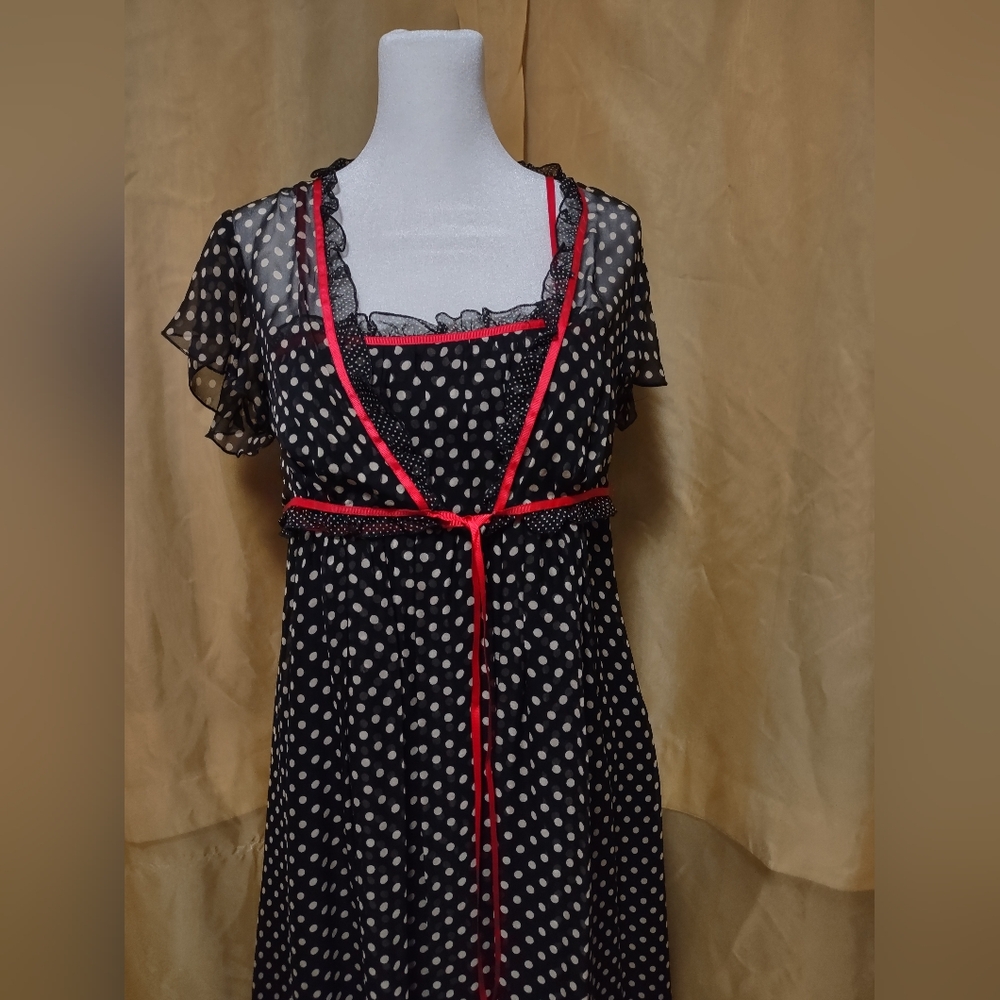 NWOT Women's black/white chiffon polka dot dress with sheer shrug